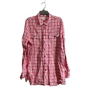 Lands End Linen Blouse XL 18 Draper James Button Up Pink Gingham Valentines